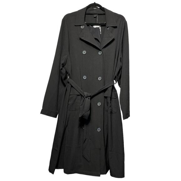 New With Tags Torrid LS Crep Black Long Trench Coat / 2X-18-20 - Picture 1 of 12